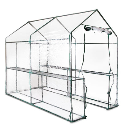 Green Fingers Greenhouse 1.2x1.9x1.9M Walk in Green House Tunnel Clear Garden Shed 4 Shelves-Home &amp; Garden &gt; Green Houses-PEROZ Accessories