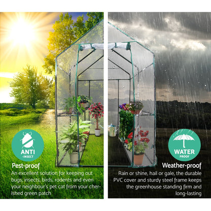 Green Fingers Greenhouse 1.2x1.9x1.9M Walk in Green House Tunnel Clear Garden Shed 4 Shelves-Home &amp; Garden &gt; Green Houses-PEROZ Accessories
