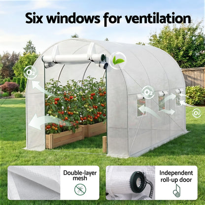 Green Fingers Greenhouse 3x2x2M Walk in Green House White-Home &amp; Garden > Greenhouses > Greenhouses &amp; Accessories-PEROZ Accessories
