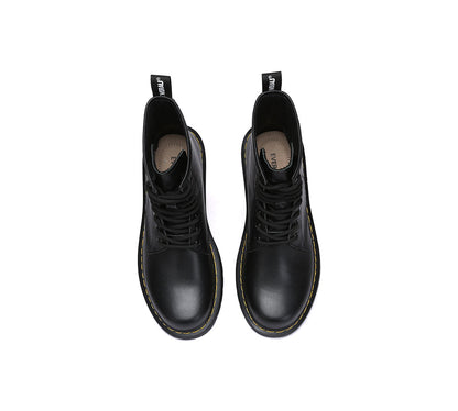 EVERAU® Women Leather Lace Up Black Chunky Boots Simona-PEROZ Accessories