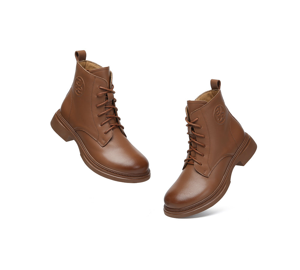 EVERAU  Women Leather Lace Up Zipper Ankle Boots Gabriela