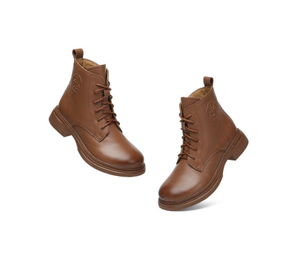 EVERAU  Women Leather Lace Up Zipper Ankle Boots Gabriela