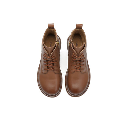 EVERAU  Women Leather Lace Up Zipper Ankle Boots Gabriela