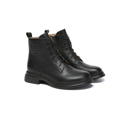 EVERAU  Women Leather Lace Up Zipper Ankle Boots Gabriela