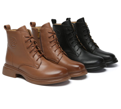 EVERAU  Women Leather Lace Up Zipper Ankle Boots Gabriela