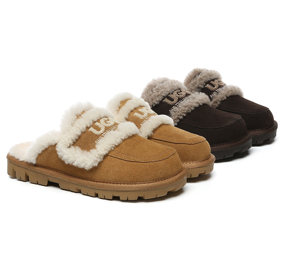 AUSTRALIAN SHEPHERD  UGG Slippers Men Sheepskin Wool Large Size Rilee
