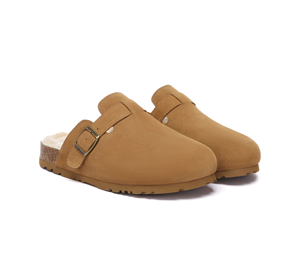 EVERAU  UGG Slippers Sheepskin Wool Adjustable Strap Clog Hazco