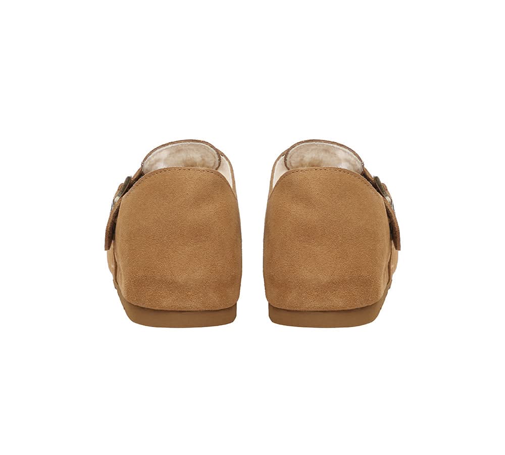 EVERAU  UGG Slippers Sheepskin Wool Adjustable Strap Clog Hazora