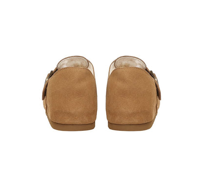 EVERAU  UGG Slippers Sheepskin Wool Adjustable Strap Clog Hazora