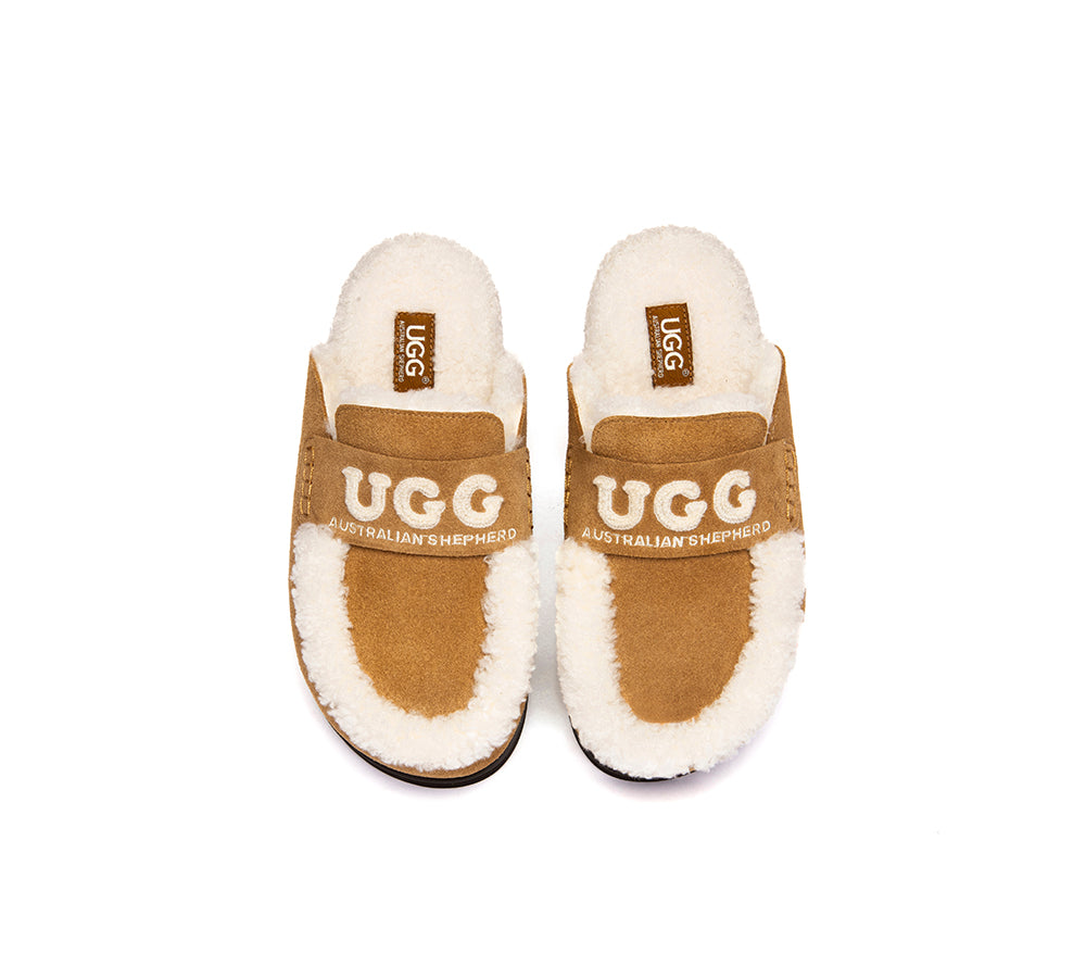 AUSTRALIAN SHEPHERD  UGG Slippers Women Sheepskin Wool Shearling Lora