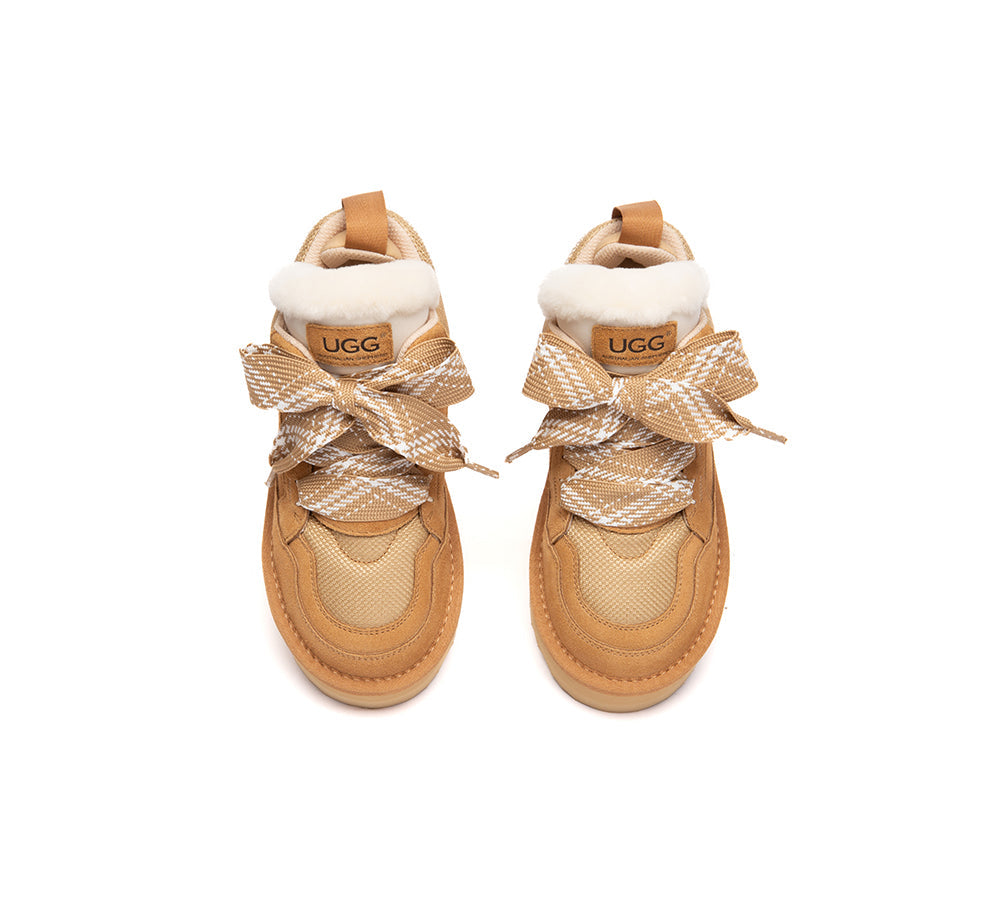 AUSTRALIAN SHEPHERD UGG Boots Kids Sheepskin Wool Lace Up Platform Sneakers Parkyr-UGG Boots-PEROZ Accessories