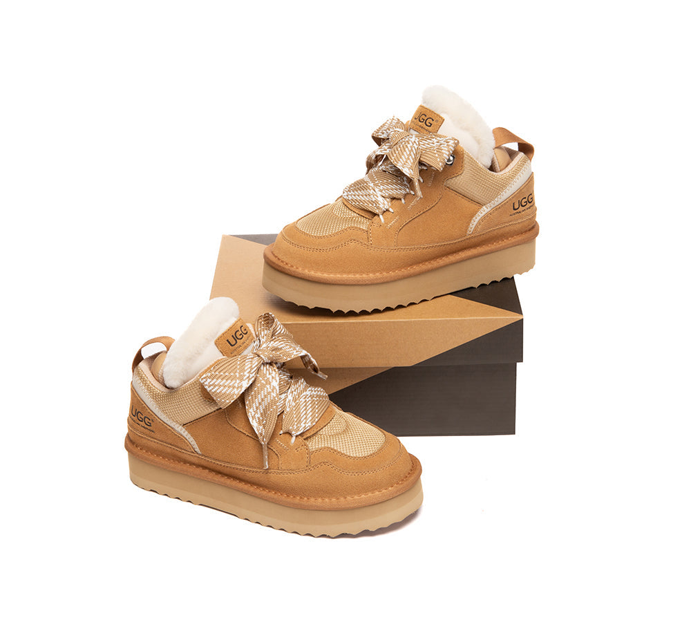 AUSTRALIAN SHEPHERD UGG Boots Kids Sheepskin Wool Lace Up Platform Sneakers Parkyr-UGG Boots-PEROZ Accessories