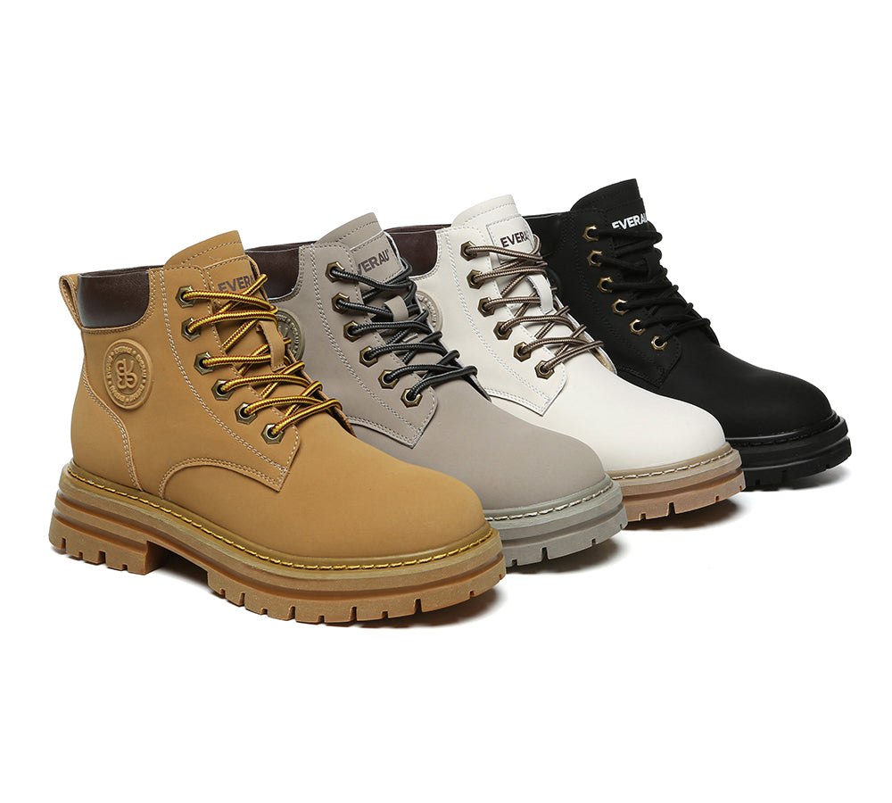 EVERAU® UGG Boots Women Leather Sheepskin Wool Lace Up Chunky Aubrey-PEROZ Accessories