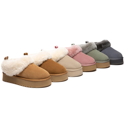 AUSTRALIAN SHEPHERD  UGG Slippers Sheepskin Wool Collar Ankle Platform Glacial