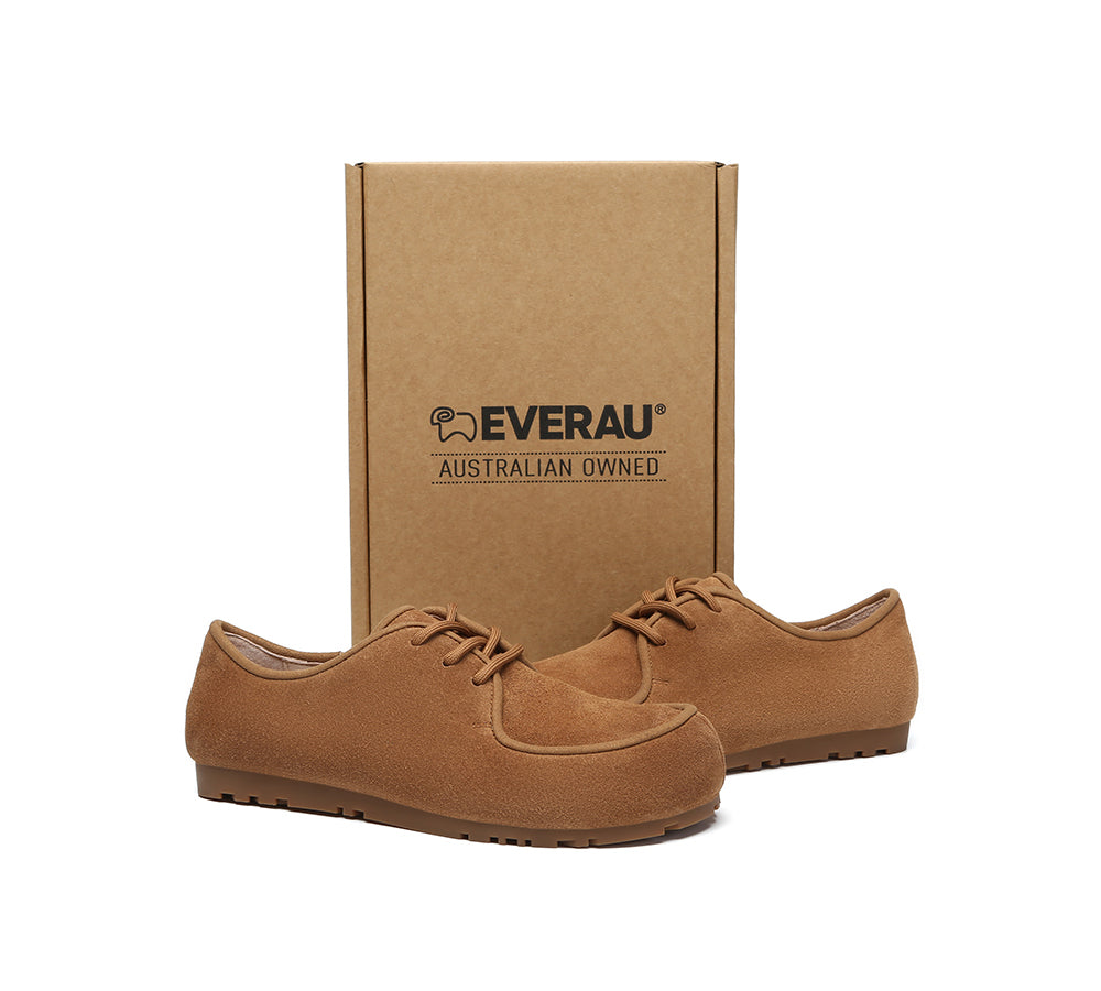 EVERAU  Women Suede Leather Lace Up Casual Wallabee Brandon