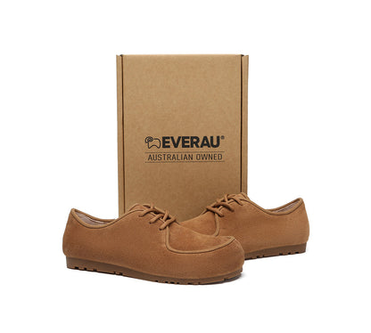 EVERAU  Women Suede Leather Lace Up Casual Wallabee Brandon