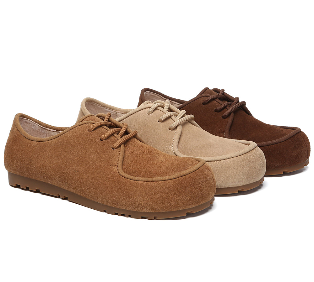 EVERAU  Women Suede Leather Lace Up Casual Wallabee Brandon