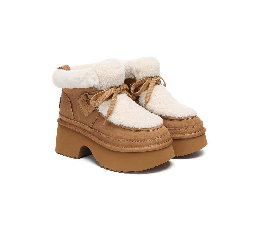 AUSTRALIAN SHEPHERD® UGG Boots Women Sheepskin Wool Lace Up Chunky Platform Bumpy-PEROZ Accessories