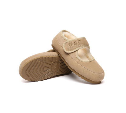 AUSTRALIAN SHEPHERD  UGG Slippers Sheepskin Wool Adjustable Strap Mary Jane Velvi