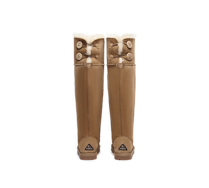 EVERAU  UGG Boots Women Double Faced Sheepskin Wool Tall Button Over-Knee Jenner