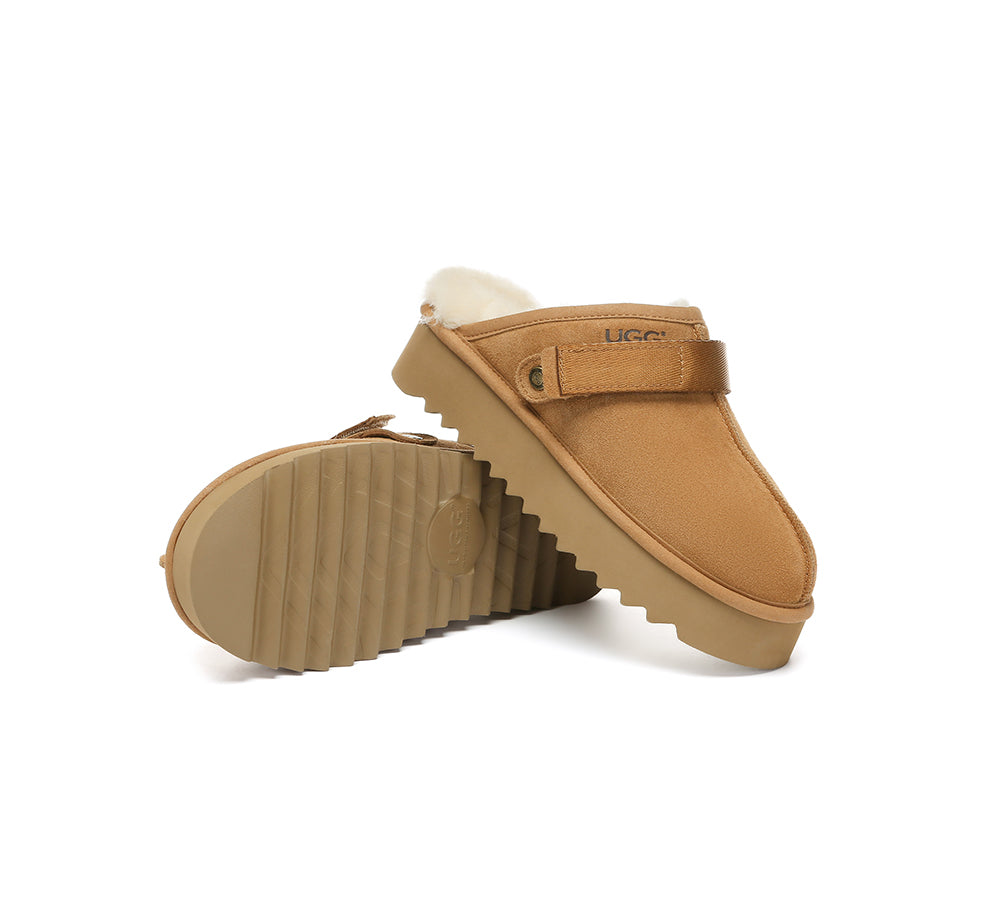 AUSTRALIAN SHEPHERD  UGG Slippers Sheepskin Wool Slingback Platform Cozeln