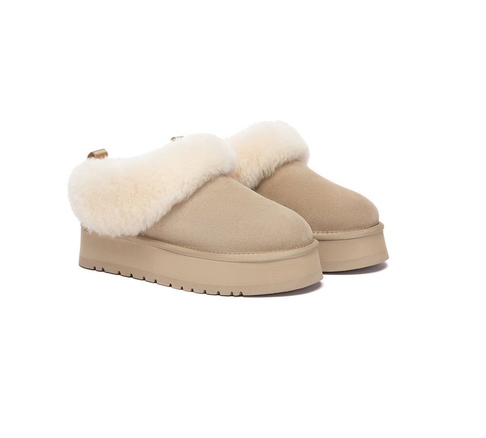 AUSTRALIAN SHEPHERD  UGG Slippers Sheepskin Wool Collar Ankle Platform Glacial