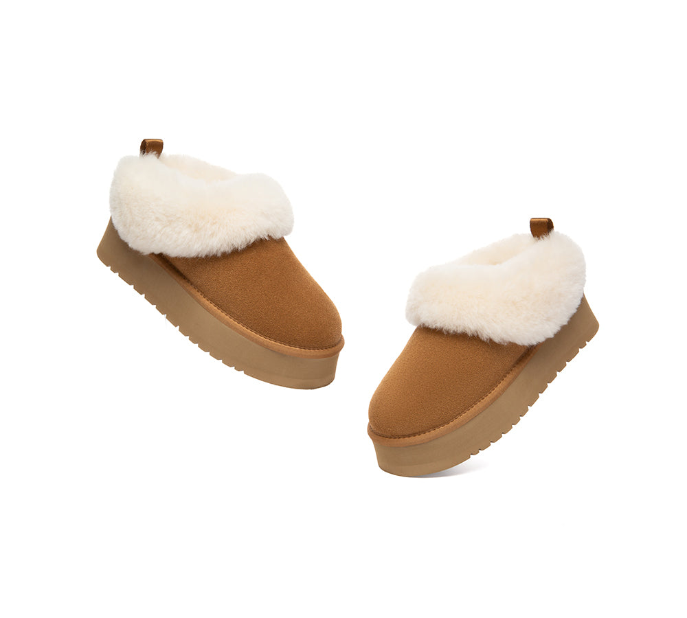 AUSTRALIAN SHEPHERD  UGG Slippers Sheepskin Wool Collar Ankle Platform Glacial