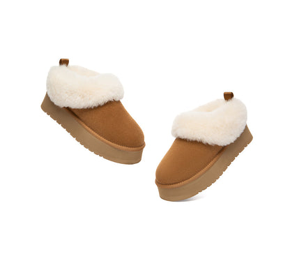 AUSTRALIAN SHEPHERD  UGG Slippers Sheepskin Wool Collar Ankle Platform Glacial