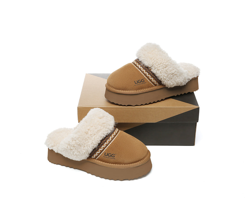 AUSTRALIAN SHEPHERD® UGG Slippers Sheepskin Wool Knitted Platform Isle-PEROZ Accessories