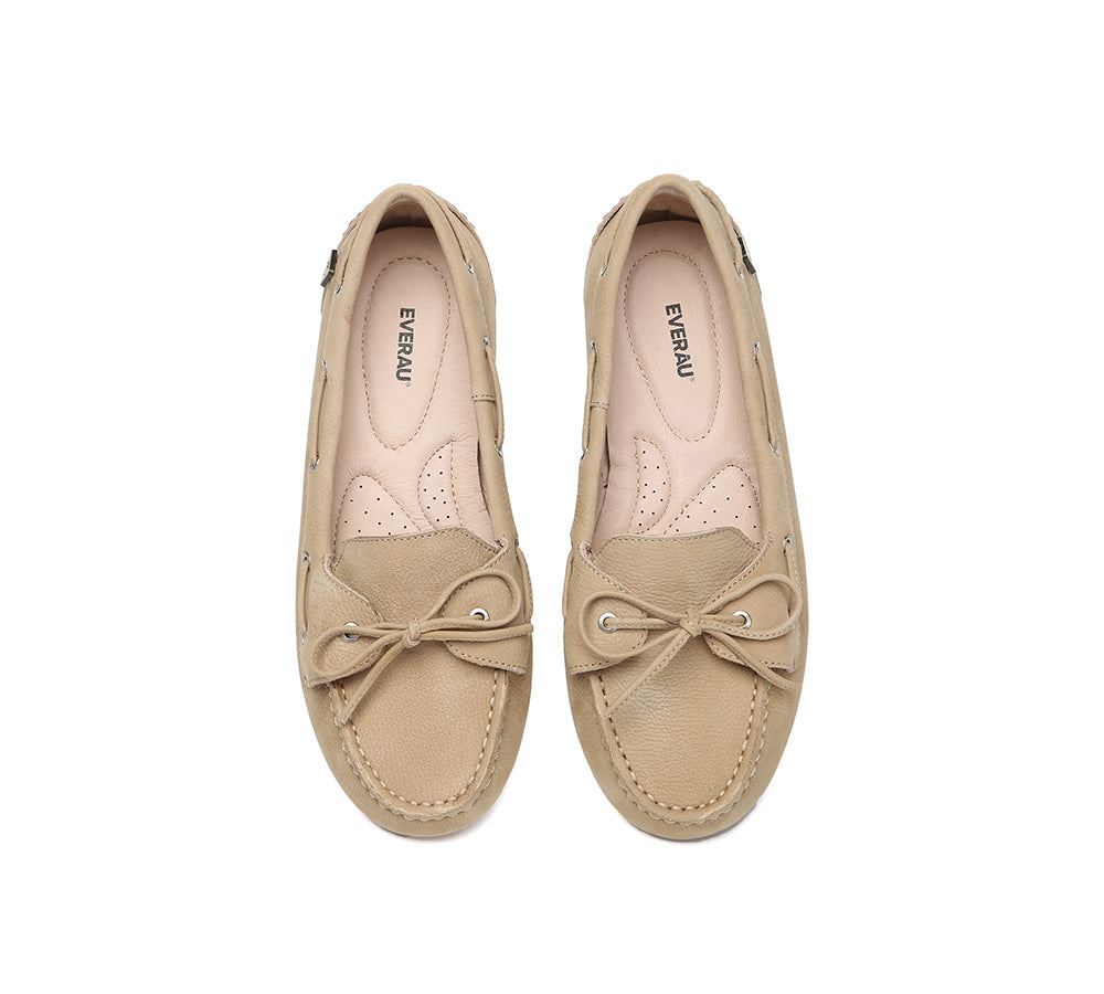 EVERAU  Women Leather Bow Casual Loafers Summer Moccasins Monty