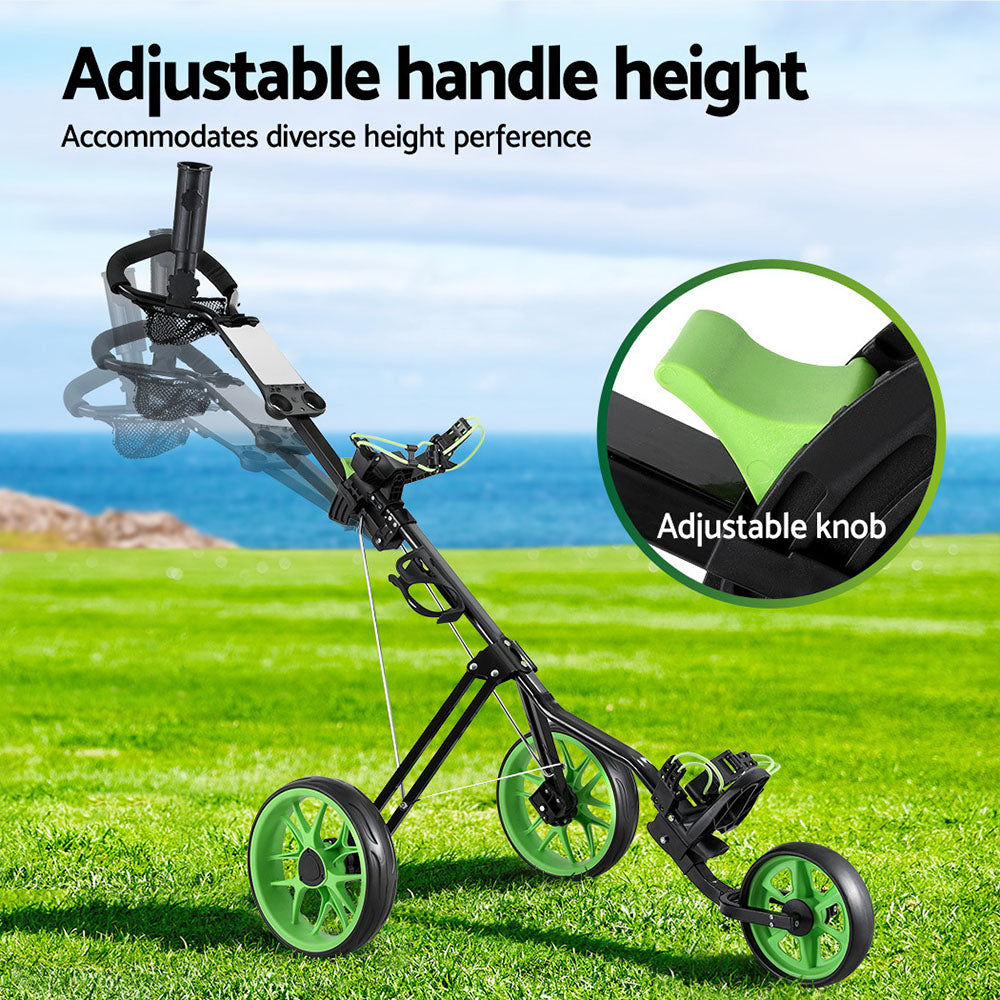 Everfit Golf Buggy Quick Folding Trolley Golf Cart 3 Wheels Height Adjustable-Sports &amp; Fitness &gt; Golf &gt; Golf Accessories-PEROZ Accessories