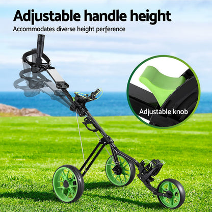 Everfit Golf Buggy Quick Folding Trolley Golf Cart 3 Wheels Height Adjustable-Sports &amp; Fitness &gt; Golf &gt; Golf Accessories-PEROZ Accessories