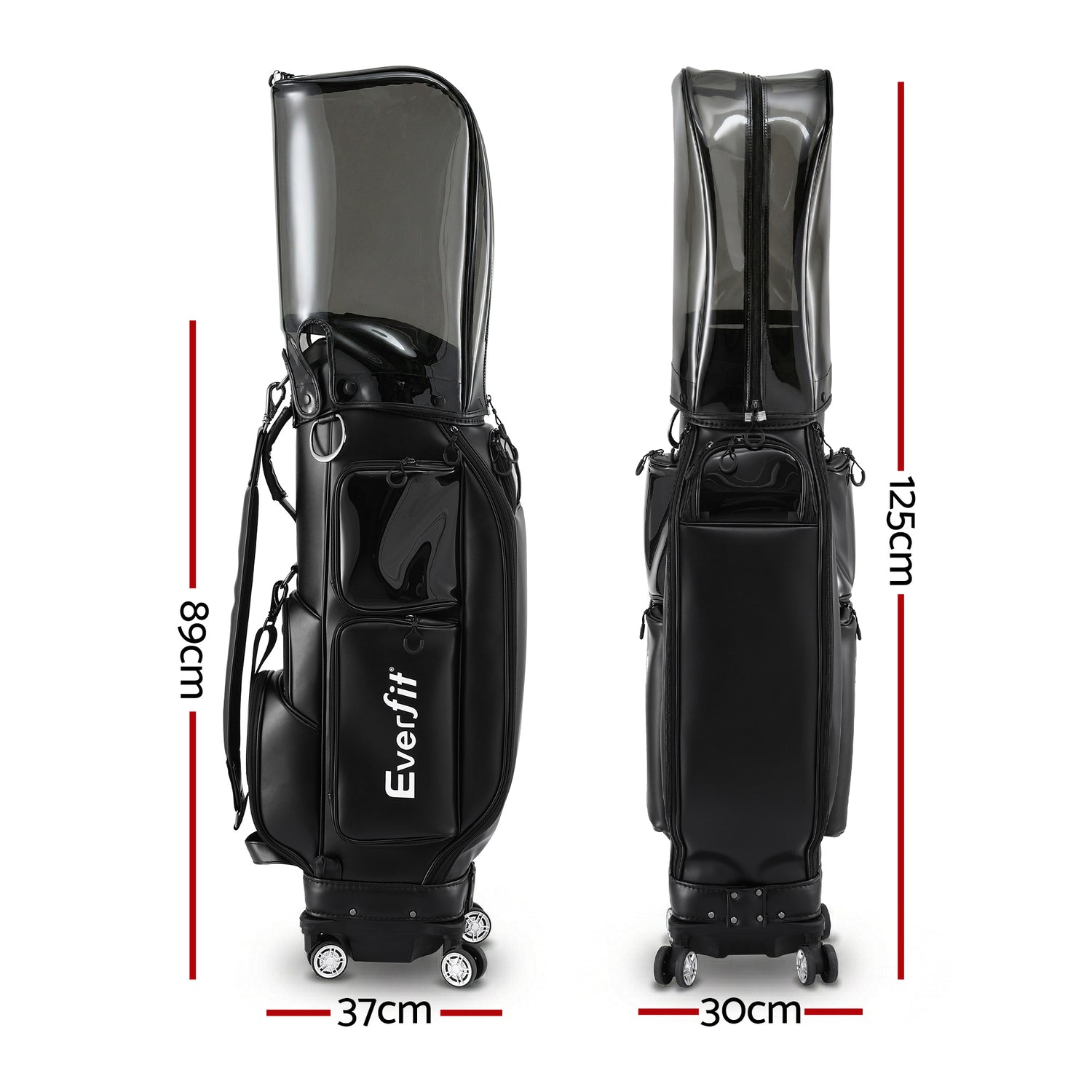 Everfit Golf Cart Bag Rolling Buggy Club Organiser Synthetic Leather Black