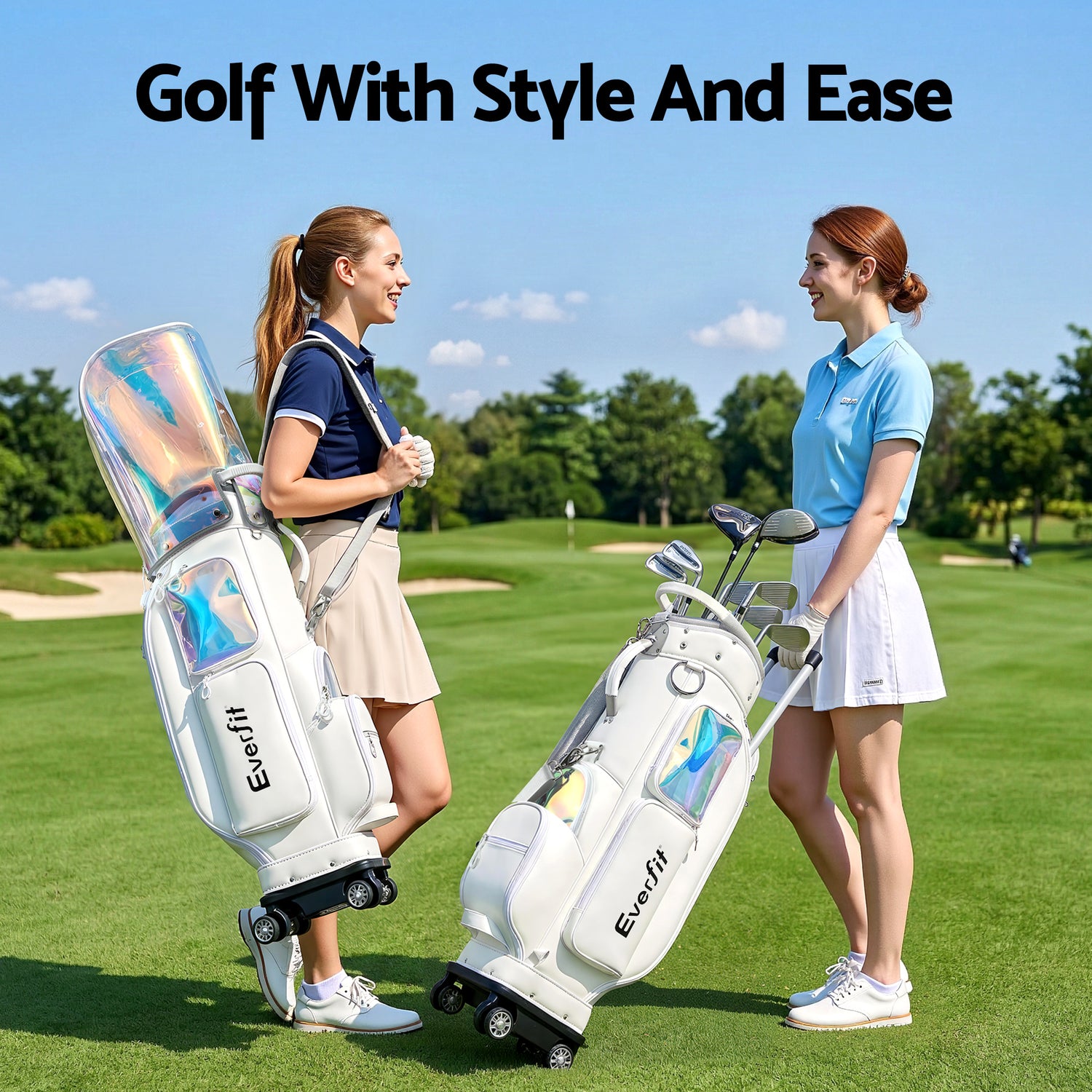 Everfit Golf Cart Bag Rolling Buggy Club Organiser Synthetic Leather White