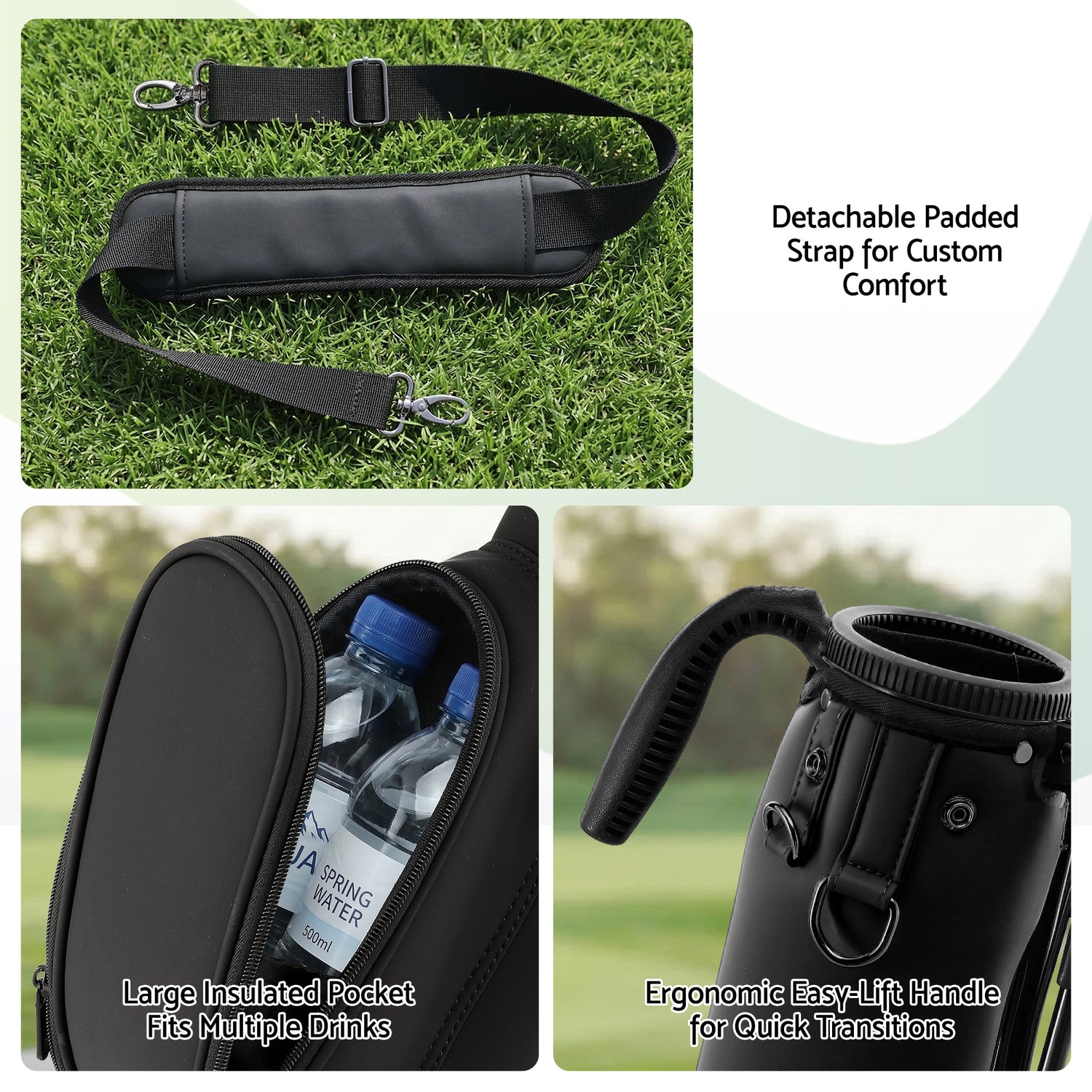 Everfit Golf Stand Bag Lightweight Sunday Pitch And Putt Bag Black-Sports &amp; Fitness > Golf > Golf Accessories-PEROZ Accessories