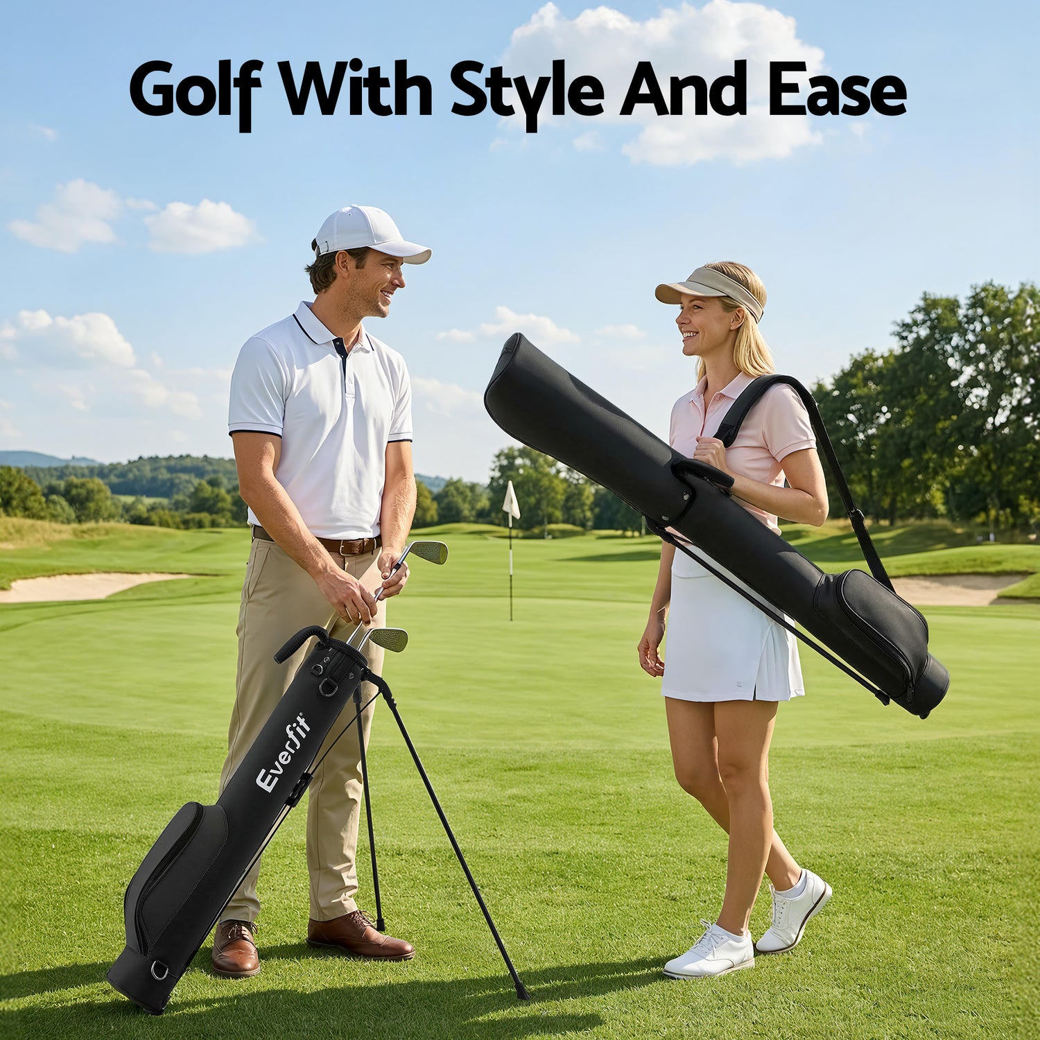 Everfit Golf Stand Bag Lightweight Sunday Pitch And Putt Bag Black-Sports &amp; Fitness > Golf > Golf Accessories-PEROZ Accessories