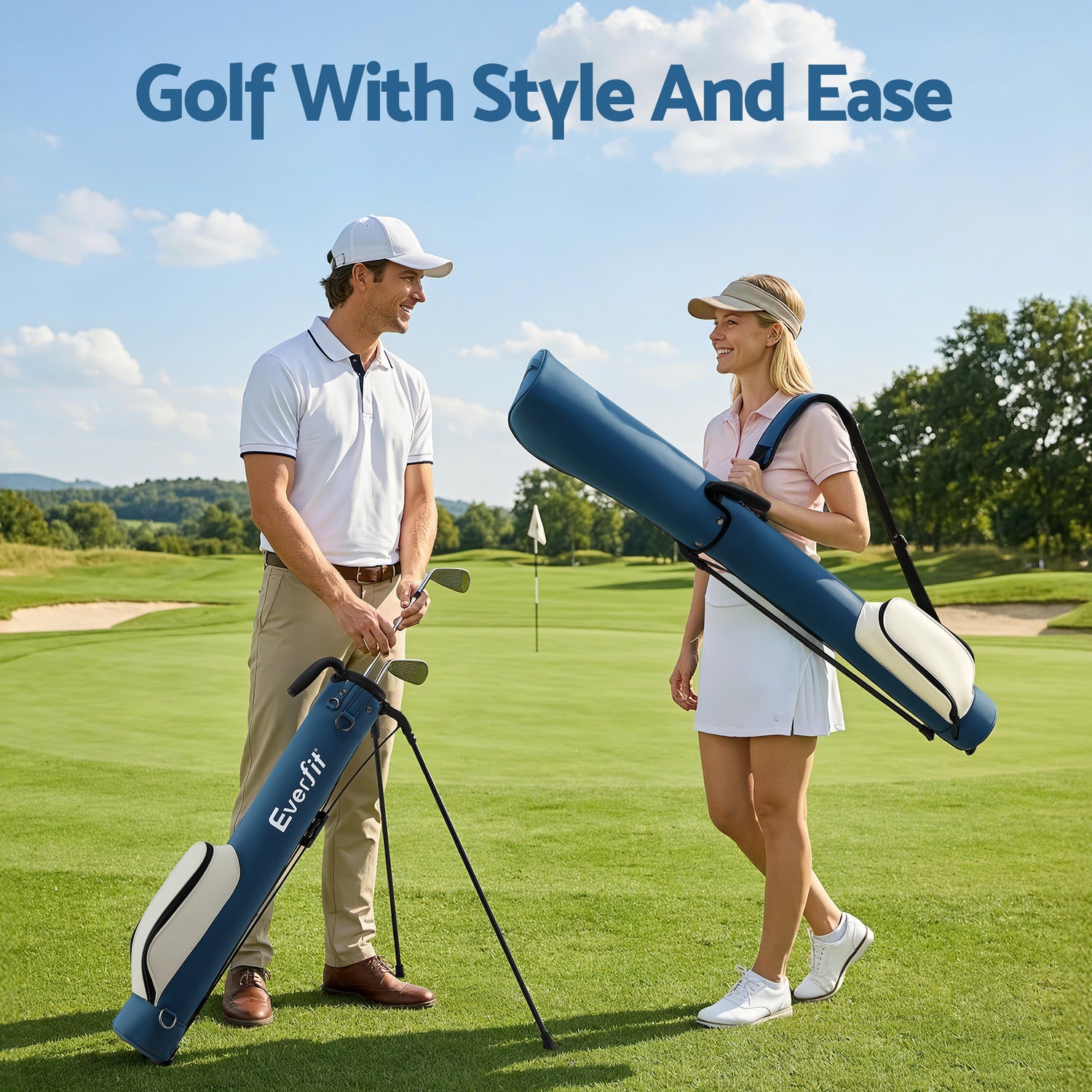 Everfit Golf Stand Bag Lightweight Sunday Pitch And Putt Bag Blue-Sports &amp; Fitness > Golf > Golf Accessories-PEROZ Accessories