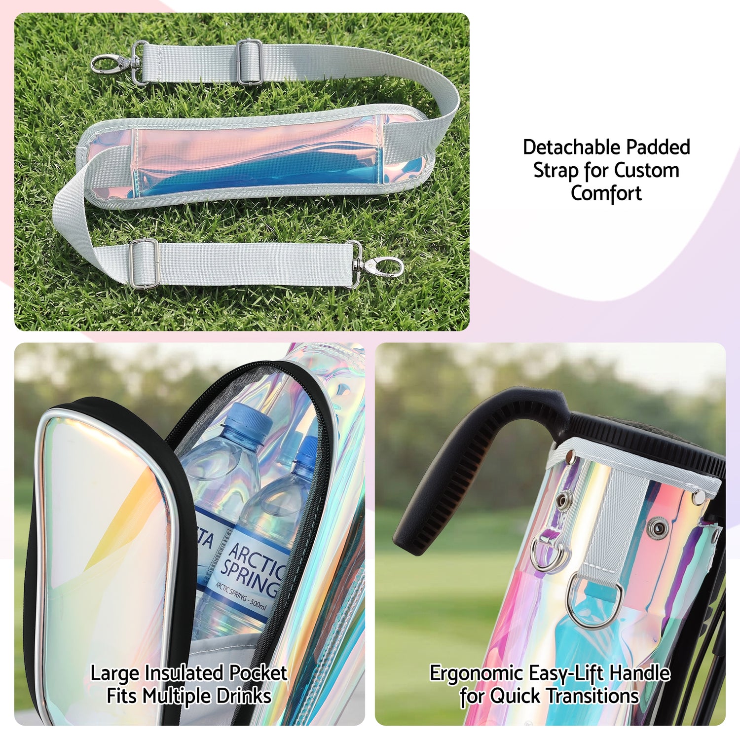 Everfit Golf Stand Bag Lightweight Sunday Pitch And Putt Bag Holographic-Sports &amp; Fitness > Golf > Golf Accessories-PEROZ Accessories
