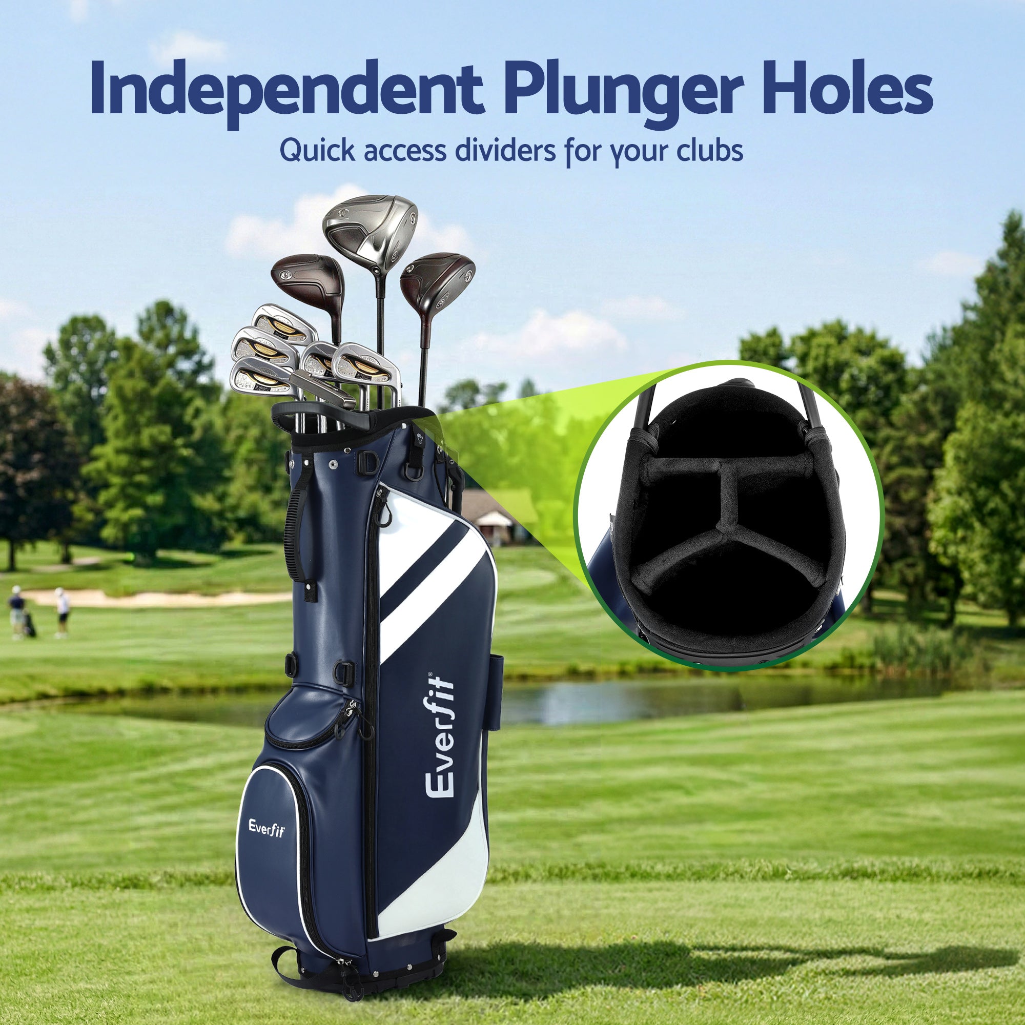 Everfit Golf Stand Bag Lightweight Carry Bag Dual Strap Club Divider Blue-Sports &amp; Fitness > Golf > Golf Accessories-PEROZ Accessories
