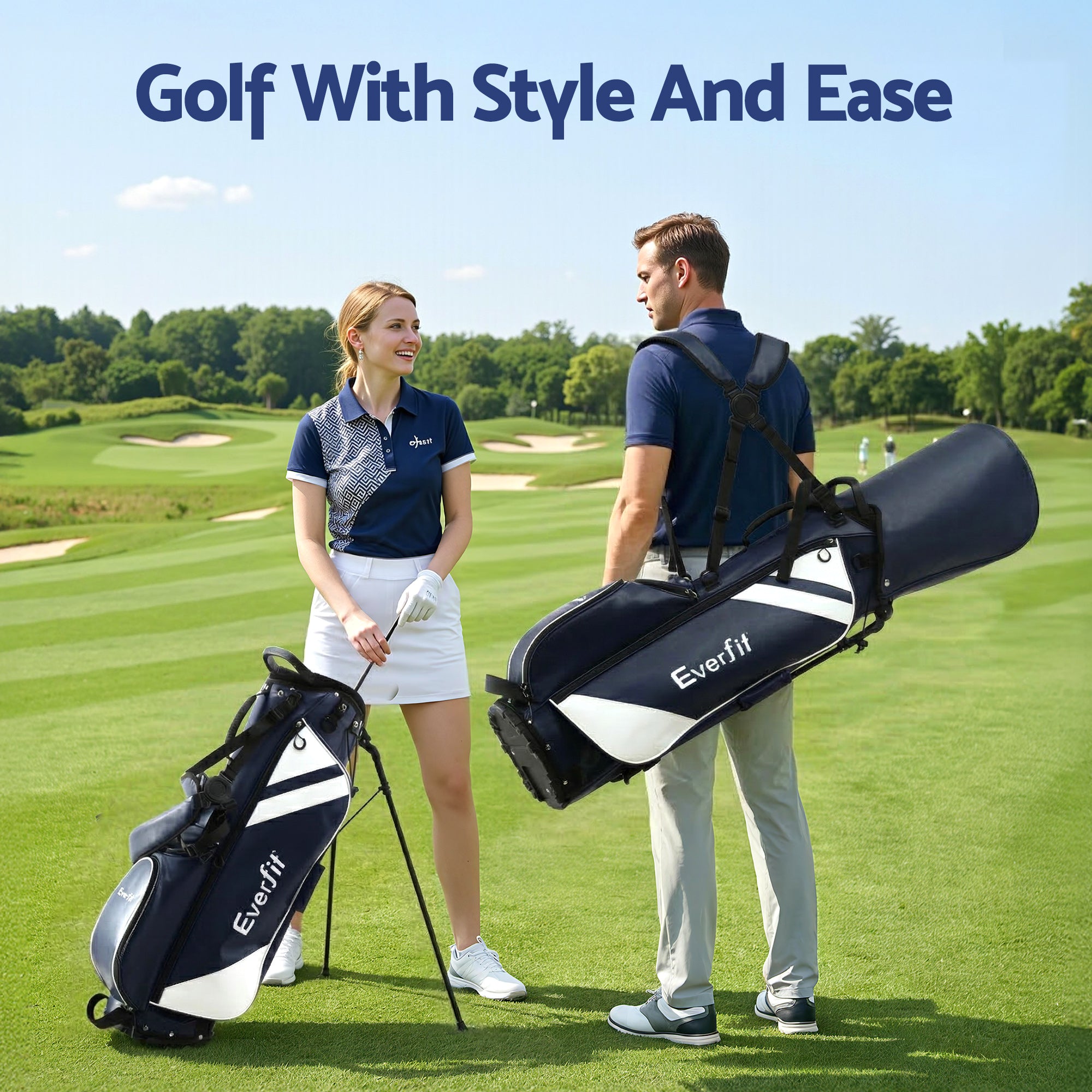 Everfit Golf Stand Bag Lightweight Carry Bag Dual Strap Club Divider Blue-Sports &amp; Fitness > Golf > Golf Accessories-PEROZ Accessories