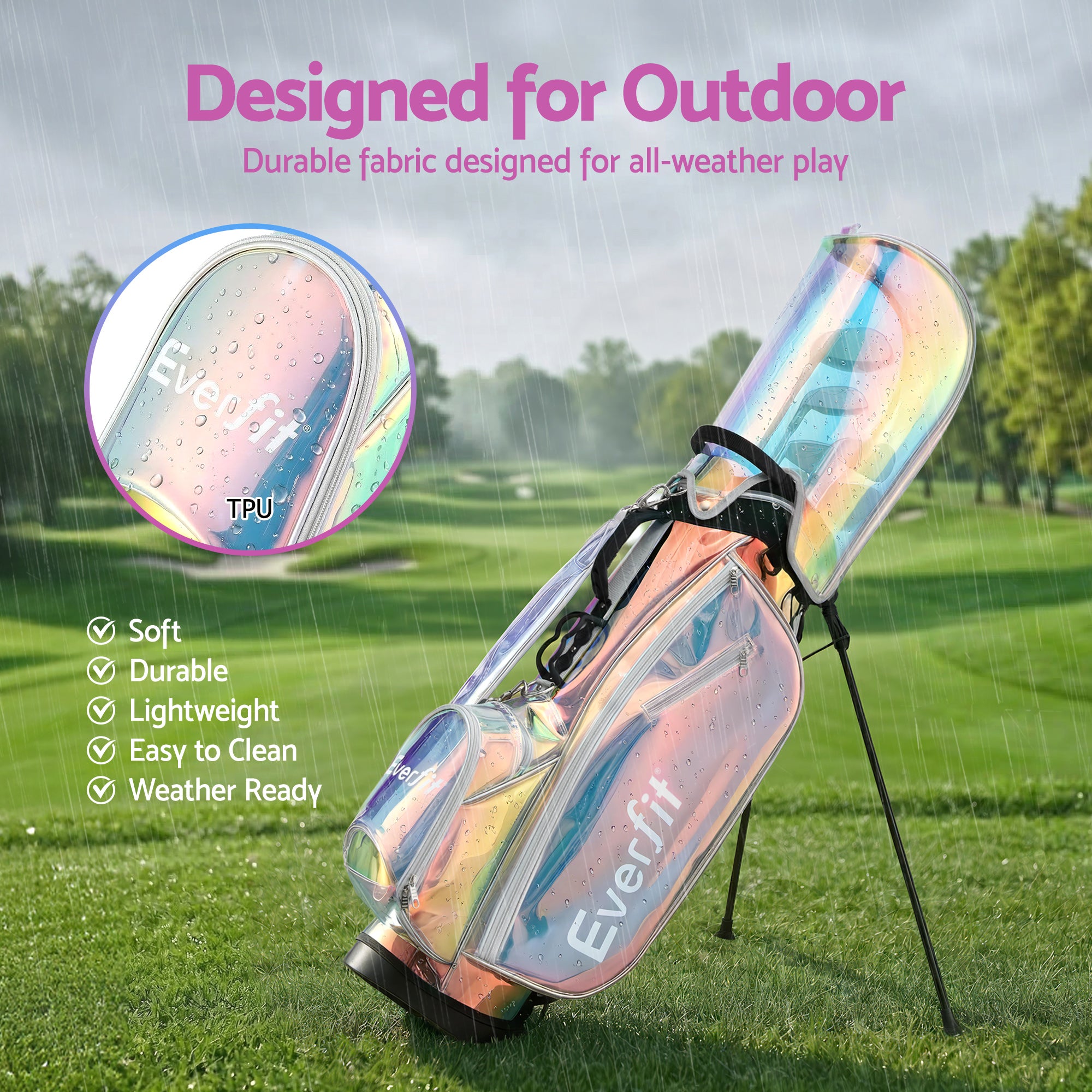 Everfit Golf Stand Bag Lightweight Carry Bag Dual Strap Club Divider Holographic-Sports &amp; Fitness > Golf > Golf Accessories-PEROZ Accessories
