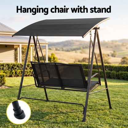 Gardeon Outdoor Swing Chair with Adjustable Canopy 142cmx172cm Stand Black