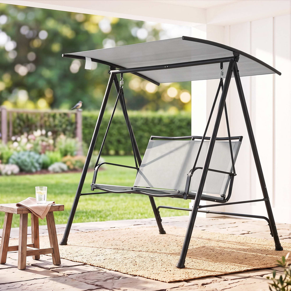 Gardeon Outdoor Swing Chair with Adjustable Canopy 142cmx172cm Stand Grey-Home &amp; Garden > Hammocks > Hammocks &amp; Accessories-PEROZ Accessories