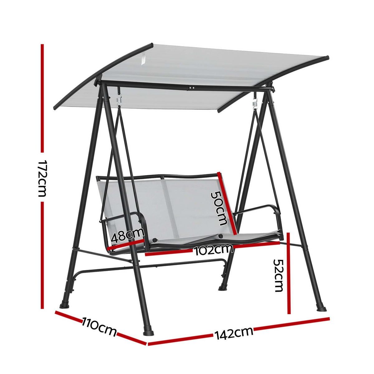 Gardeon Outdoor Swing Chair with Adjustable Canopy 142cmx172cm Stand Grey