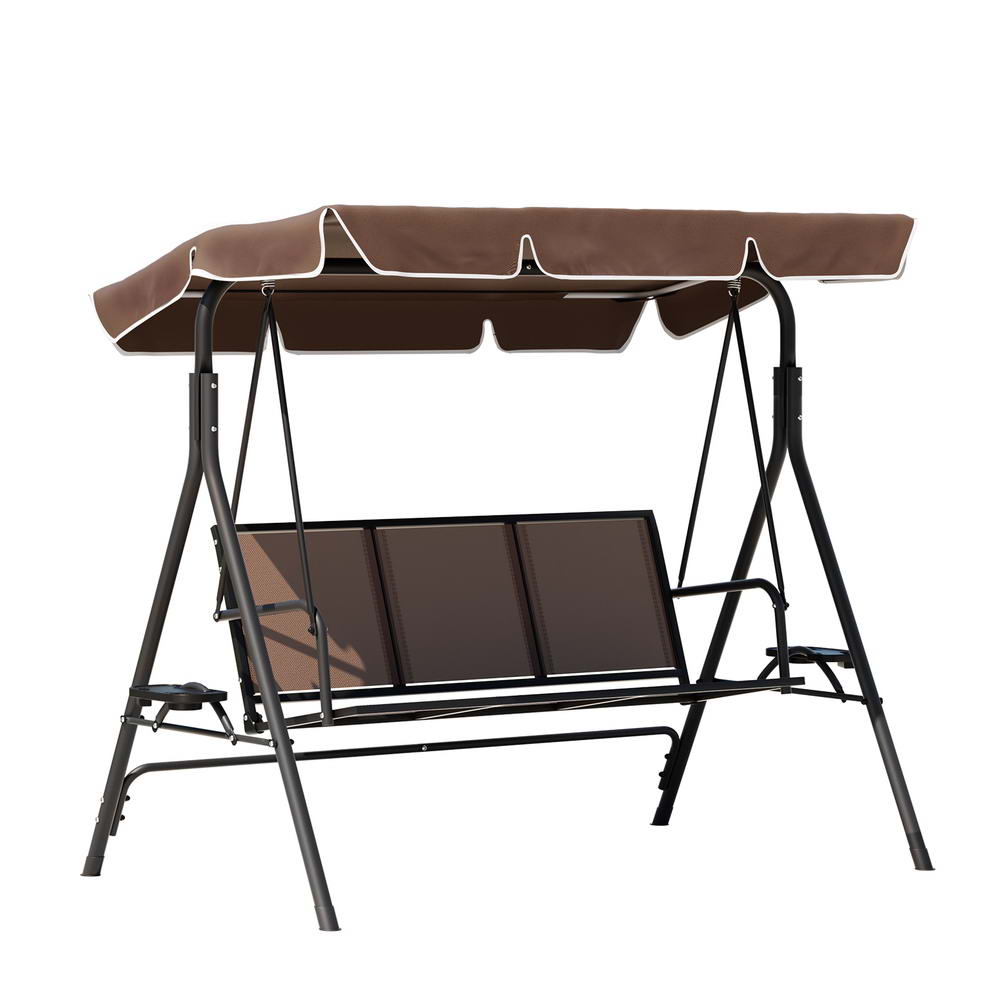 Gardeon Outdoor Swing Chair Garden Furniture Canopy Cup Holder 3 Seater Brown-Furniture &gt; Outdoor &gt; Outdoor Chairs-PEROZ Accessories