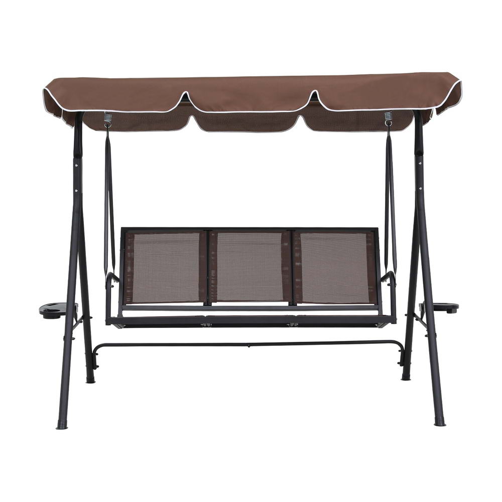 Gardeon Outdoor Swing Chair Garden Furniture Canopy Cup Holder 3 Seater Brown-Furniture &gt; Outdoor &gt; Outdoor Chairs-PEROZ Accessories