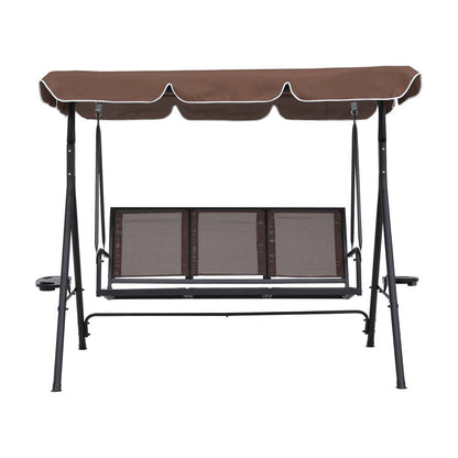 Gardeon Outdoor Swing Chair Garden Furniture Canopy Cup Holder 3 Seater Brown-Furniture &gt; Outdoor &gt; Outdoor Chairs-PEROZ Accessories