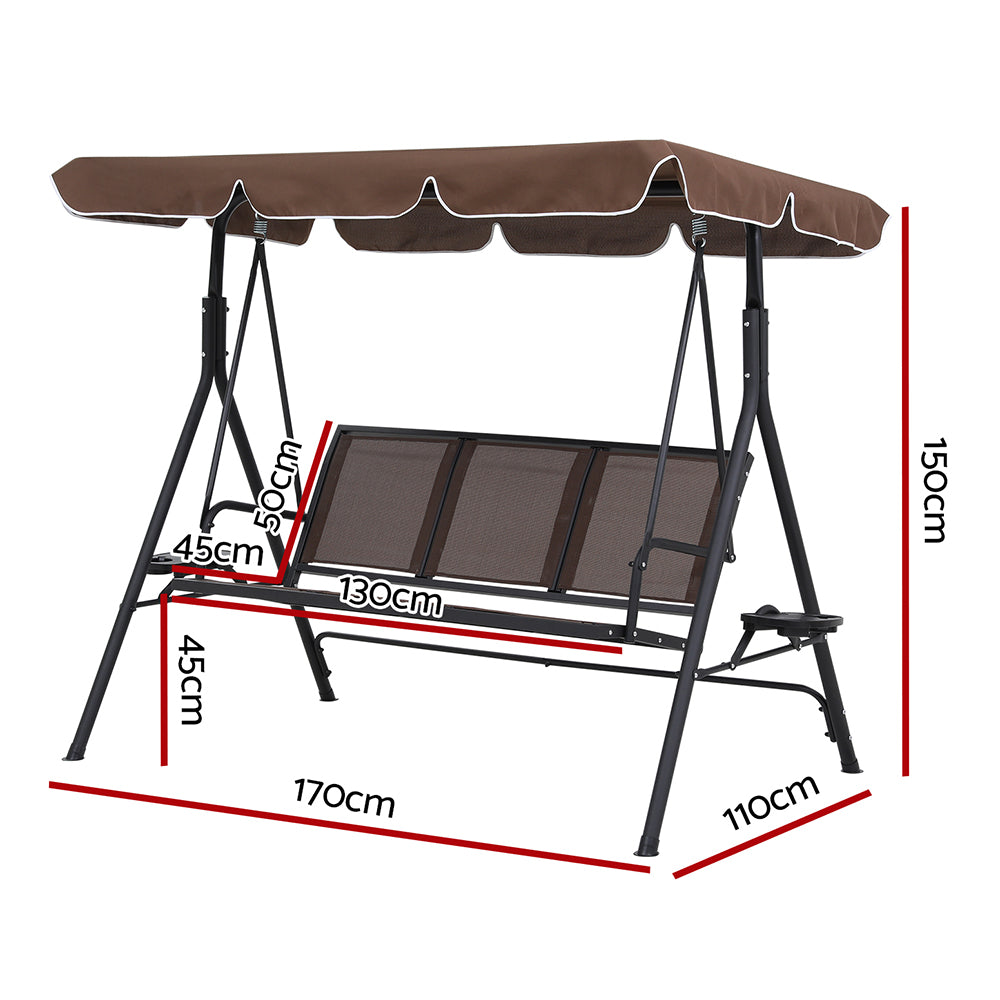 Gardeon Outdoor Swing Chair Garden Furniture Canopy Cup Holder 3 Seater Brown-Furniture &gt; Outdoor &gt; Outdoor Chairs-PEROZ Accessories