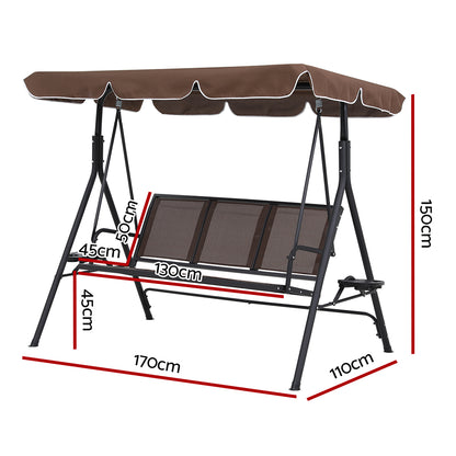 Gardeon Outdoor Swing Chair Garden Furniture Canopy Cup Holder 3 Seater Brown-Furniture &gt; Outdoor &gt; Outdoor Chairs-PEROZ Accessories