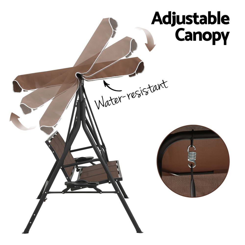 Gardeon Outdoor Swing Chair Garden Furniture Canopy Cup Holder 3 Seater Brown-Furniture &gt; Outdoor &gt; Outdoor Chairs-PEROZ Accessories